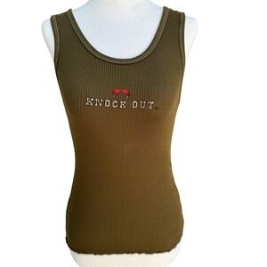 Major Damage Y2K Grunge‎ Knock Out Graphic Tank Top Green Rhinestone Womens M
